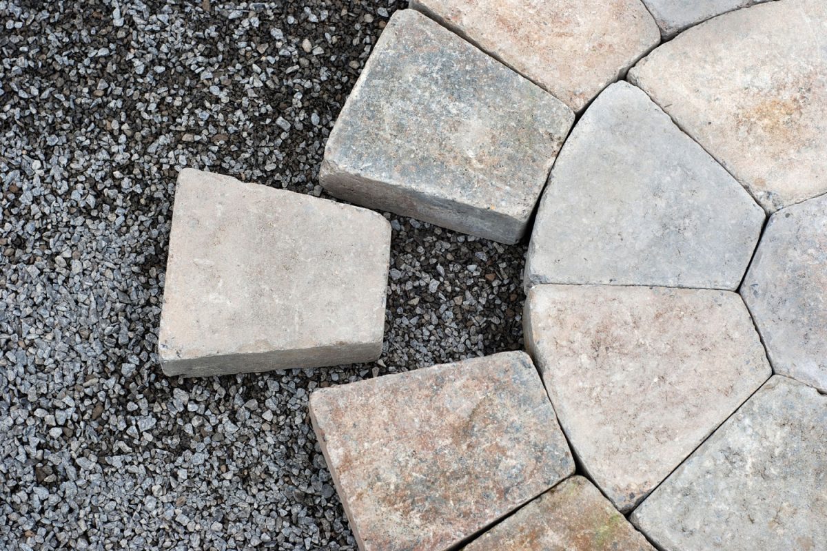 Concrete pavers used for a circular designed patio pathwalk