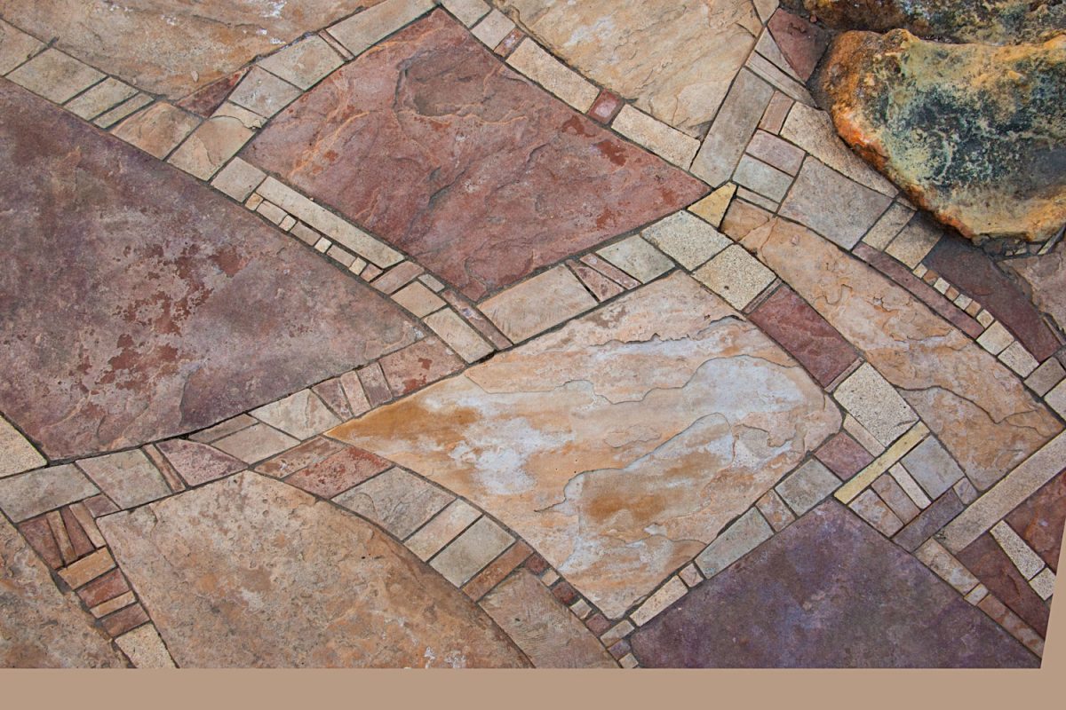 Flagstone pavers decorated at the garden pathway