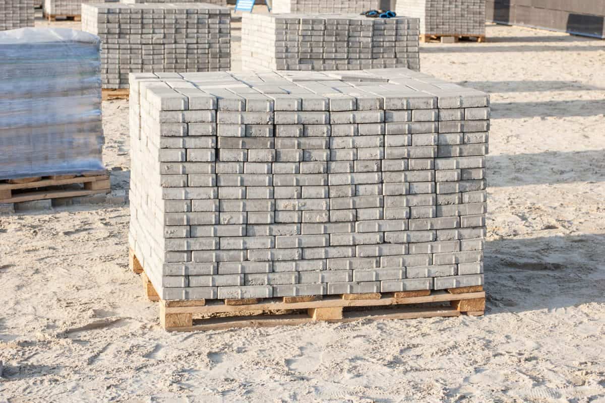 Piles of concrete brick pavers