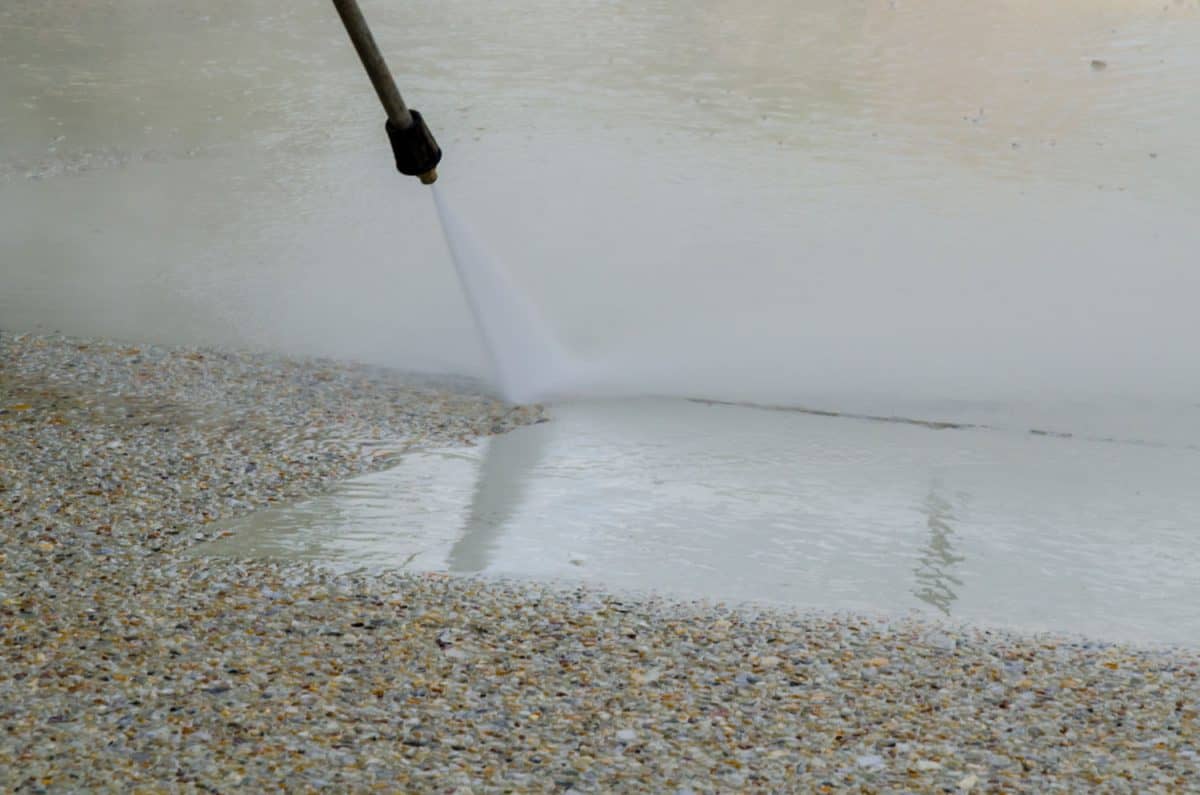 Power Jet Wash of Exposed Aggregate Concrete Driveway