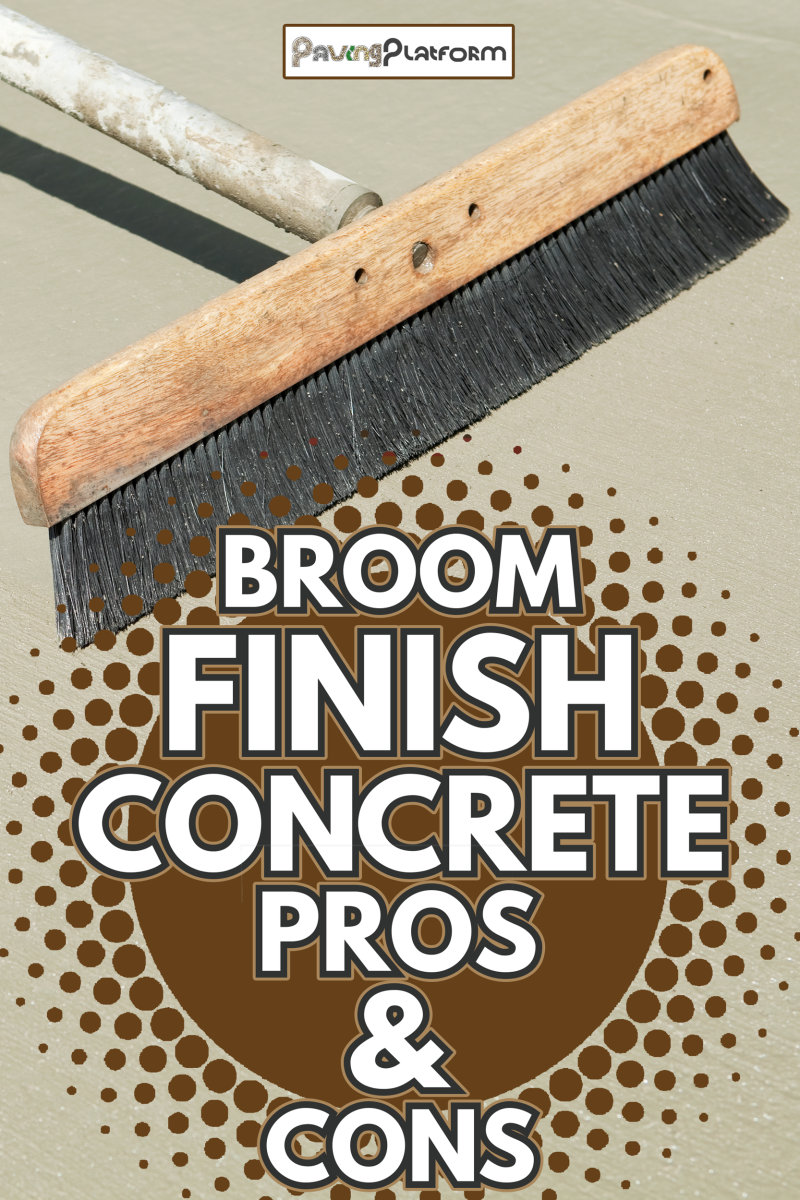 After final troweling a worker is brushing texture into a new wet slab - Broom Finish Concrete Pros & Cons