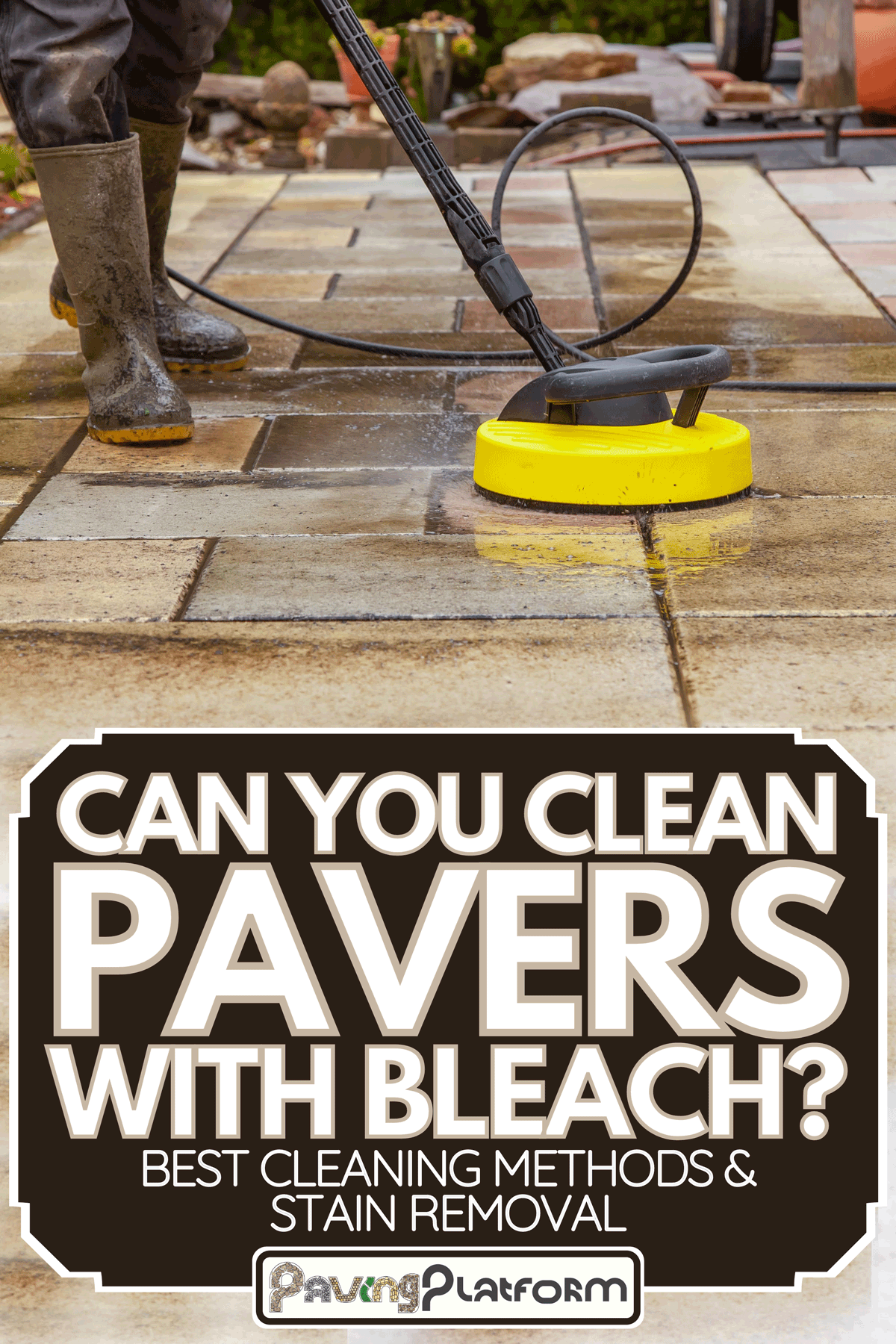 Worker cleaning the outdoors floor, Can You Clean Pavers With Bleach? [Best Cleaning Methods & Stain Removal]