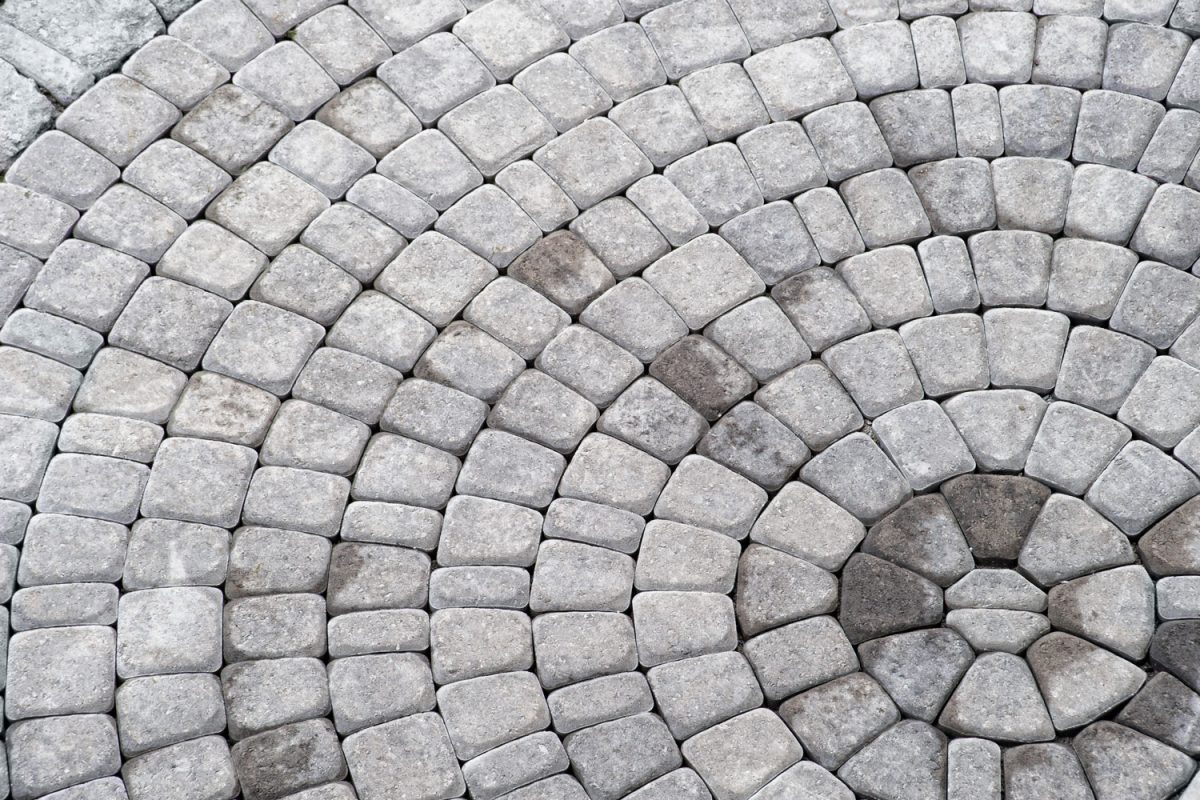 Concentric stone pavers in the garden patio
