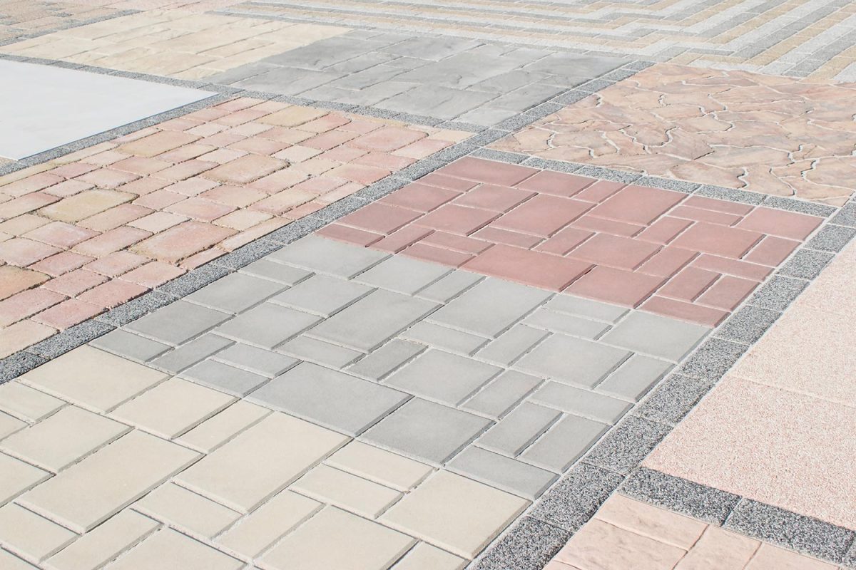 Different samples of exterior pavement tiles in the warehouse
