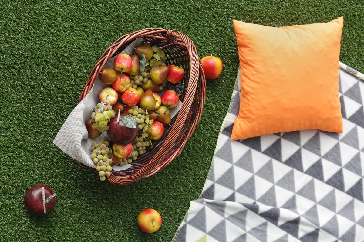 Fruit basket on artificial grass