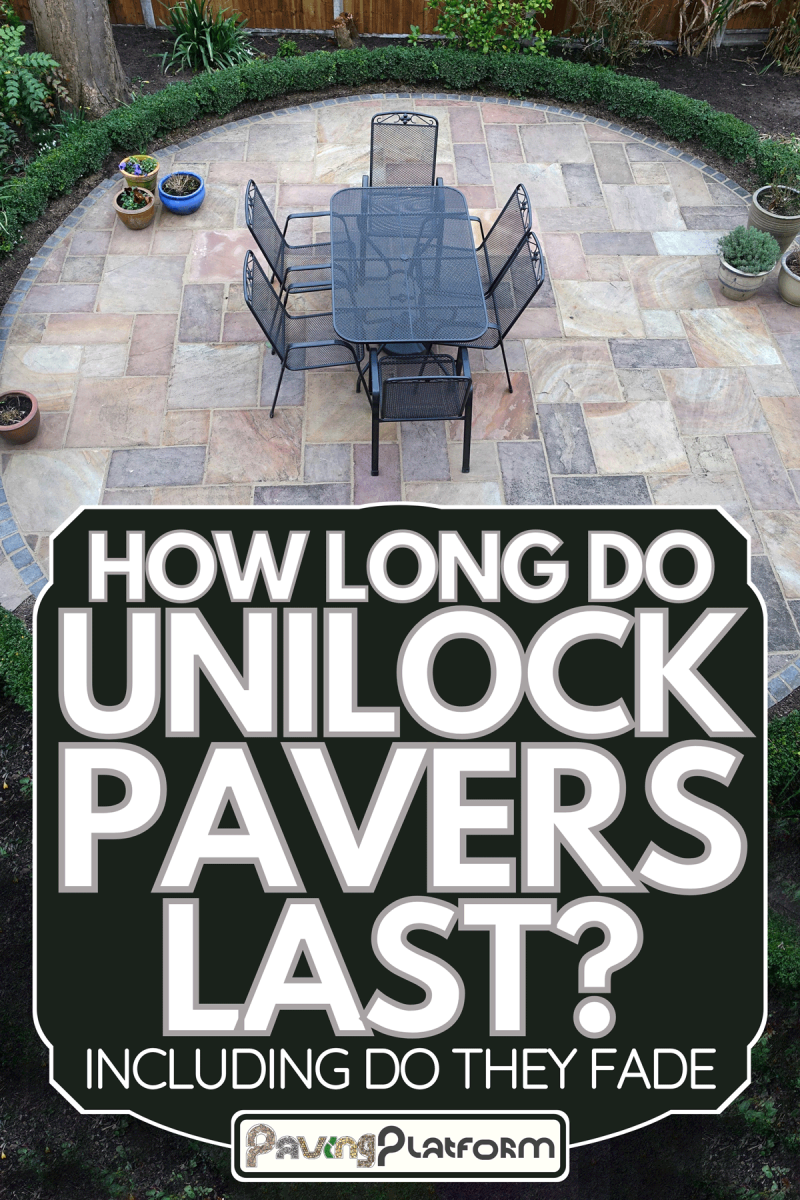 Circular garden patio with table and chairs, How Long Do Unilock Pavers Last? [Incld Do They Fade]