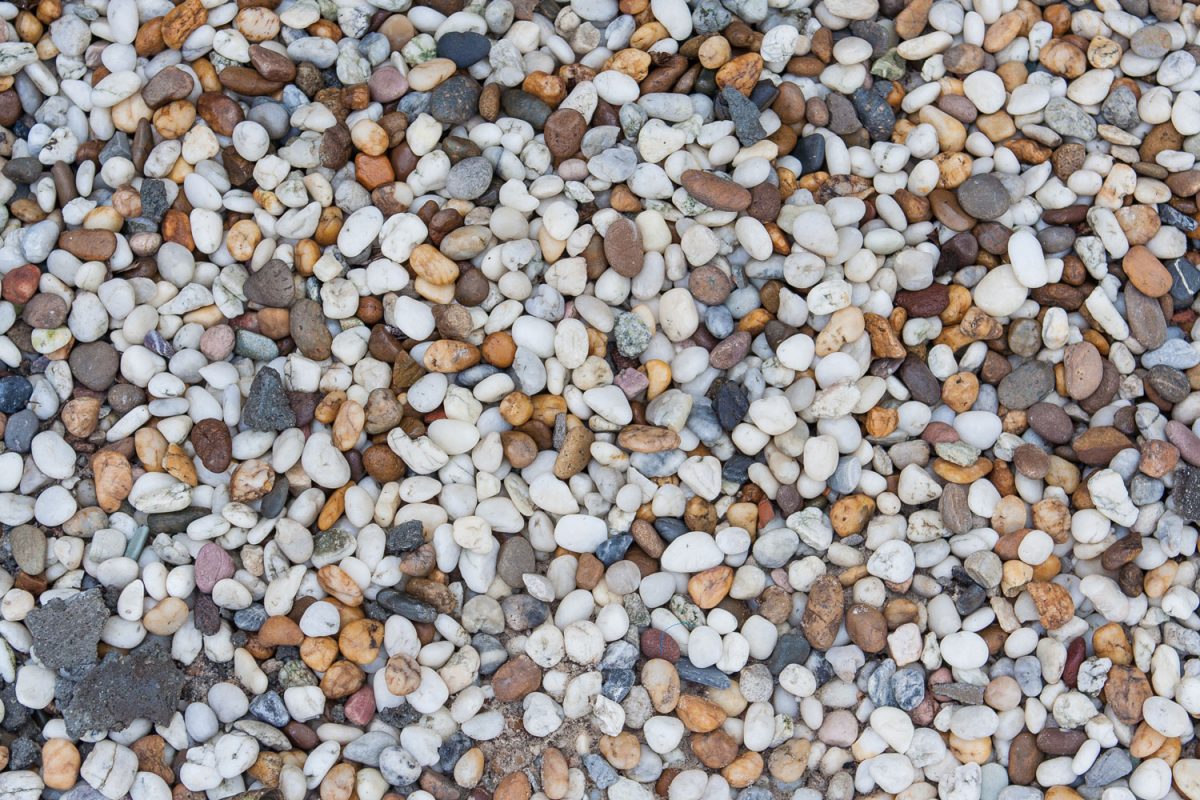 Made of smooth rount stone which is called pea gravel