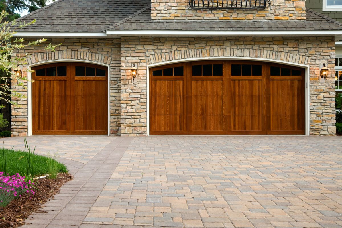 multi-colored pavers in driveway