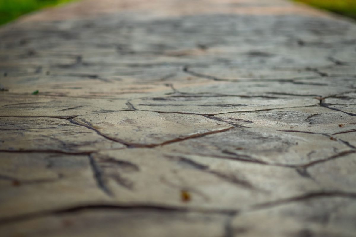 Off focused photo of stamped concrete pavers