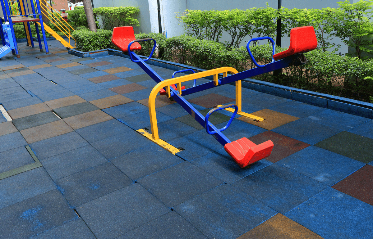 Playground with rubber block flooring