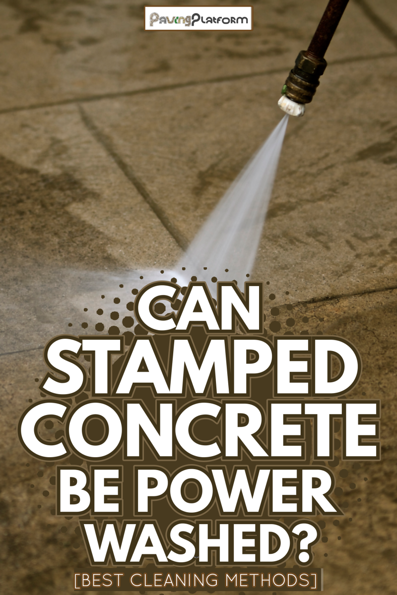 Power washing a concrete deck showing clean vs dirty - Can Stamped Concrete Be Power Washed? [Best Cleaning Methods]