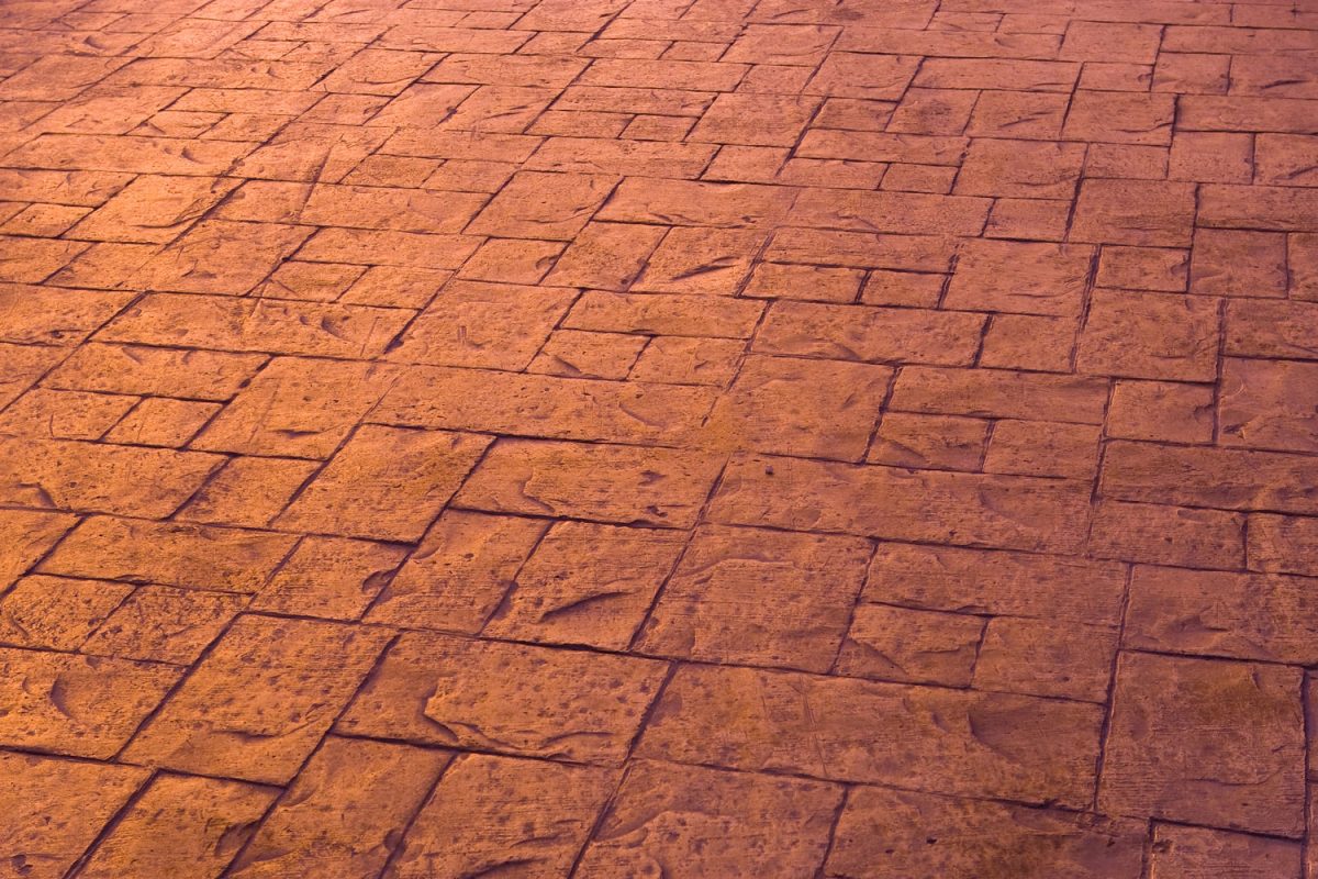 Red colored stamped concrete