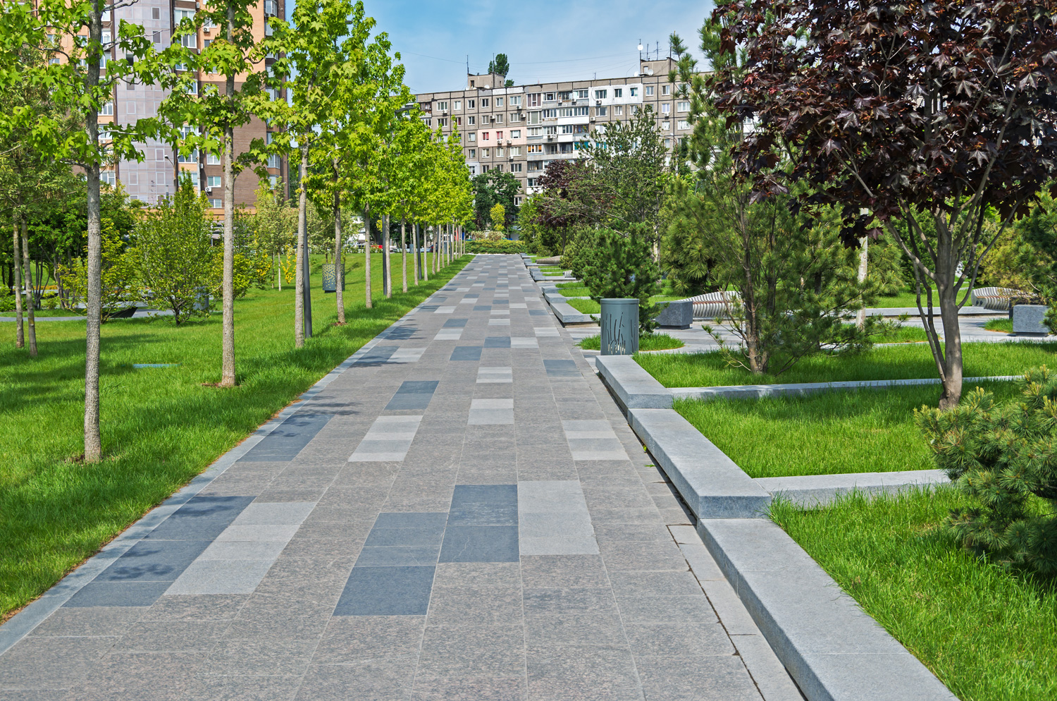 Walking path tiled with granite 