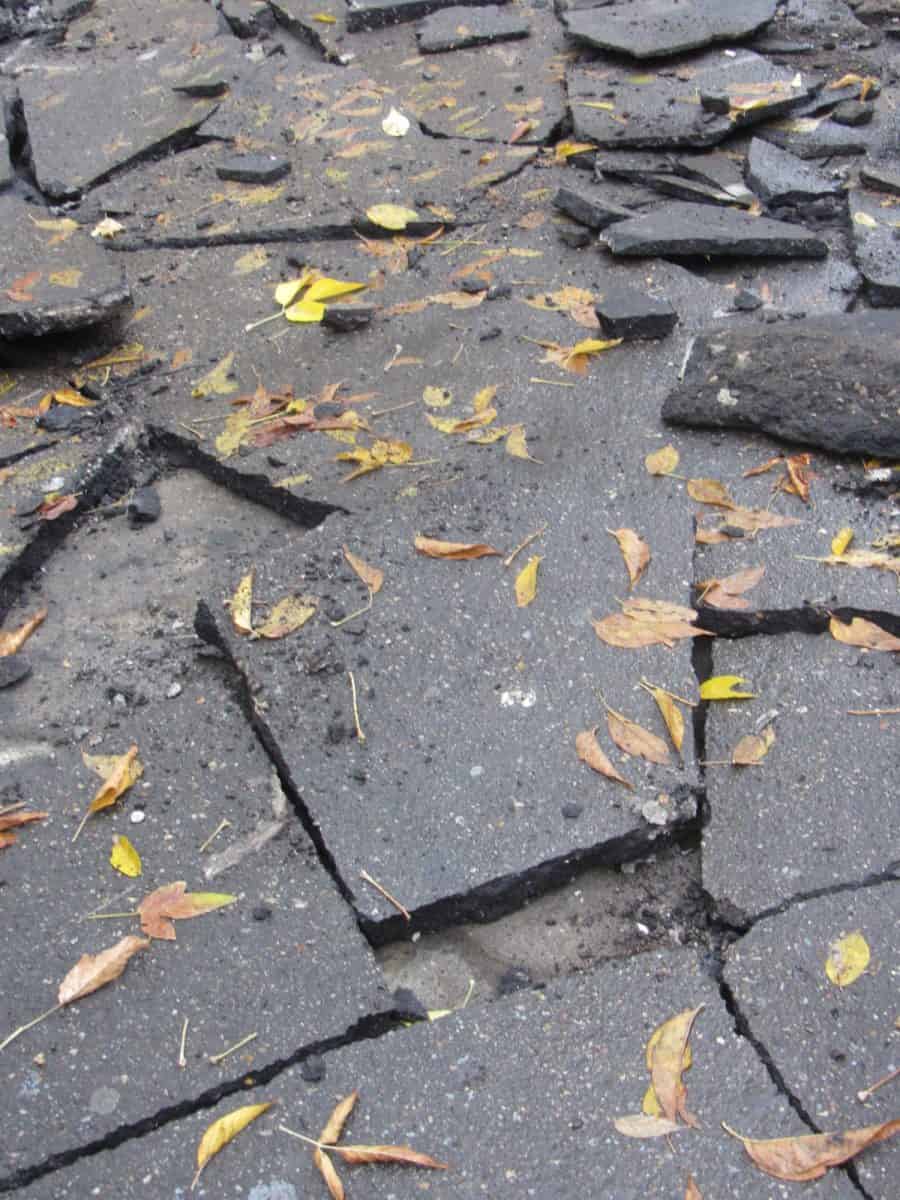 severe road damage and damage to the pavement, traffic infrastructure