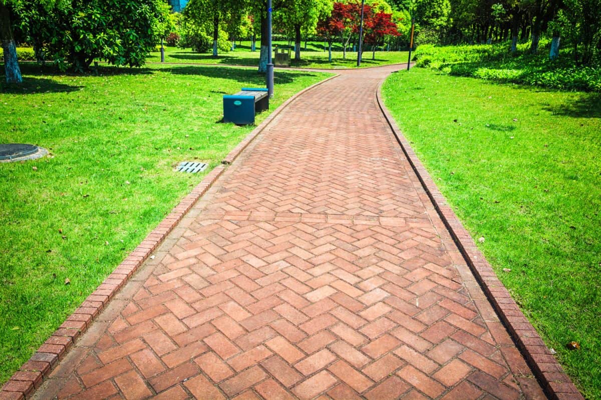 Red concrete pavers on the park